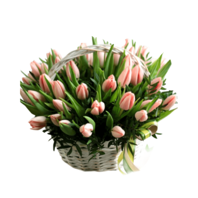 Корзина из розовых тюльпанов
